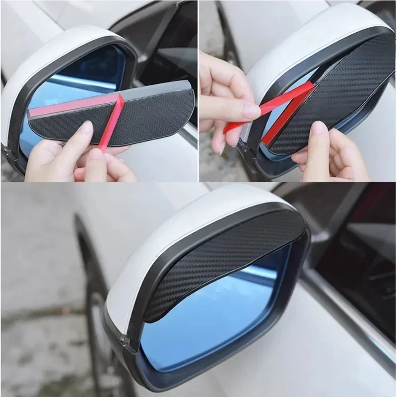 2Pcs Car Rearview Mirror Rain Cover Carbon Fiber Side Mirror Protector Waterproof Shield Rain Eyebrow Universal Auto Accessories