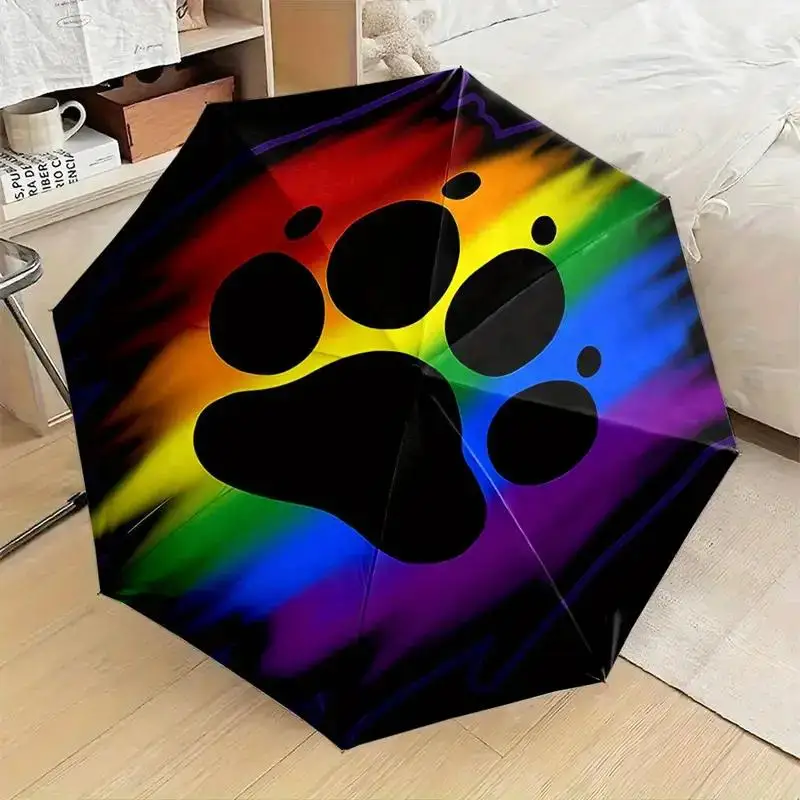 

Автоматический зонт с радужным принтом в виде лапок - 8-спицевый ветрозащитный складной зонт, портативный компактный зонт от дождя