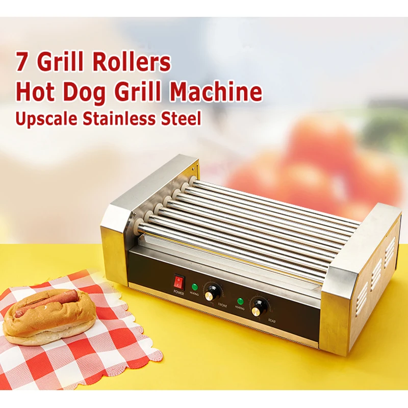 ماكينة شواء السجق المشوي ، الفولاذ المقاوم للصدأ الراقي ، آلة الهوت دوج ، آلة السجق ، 7 عصا تجارية