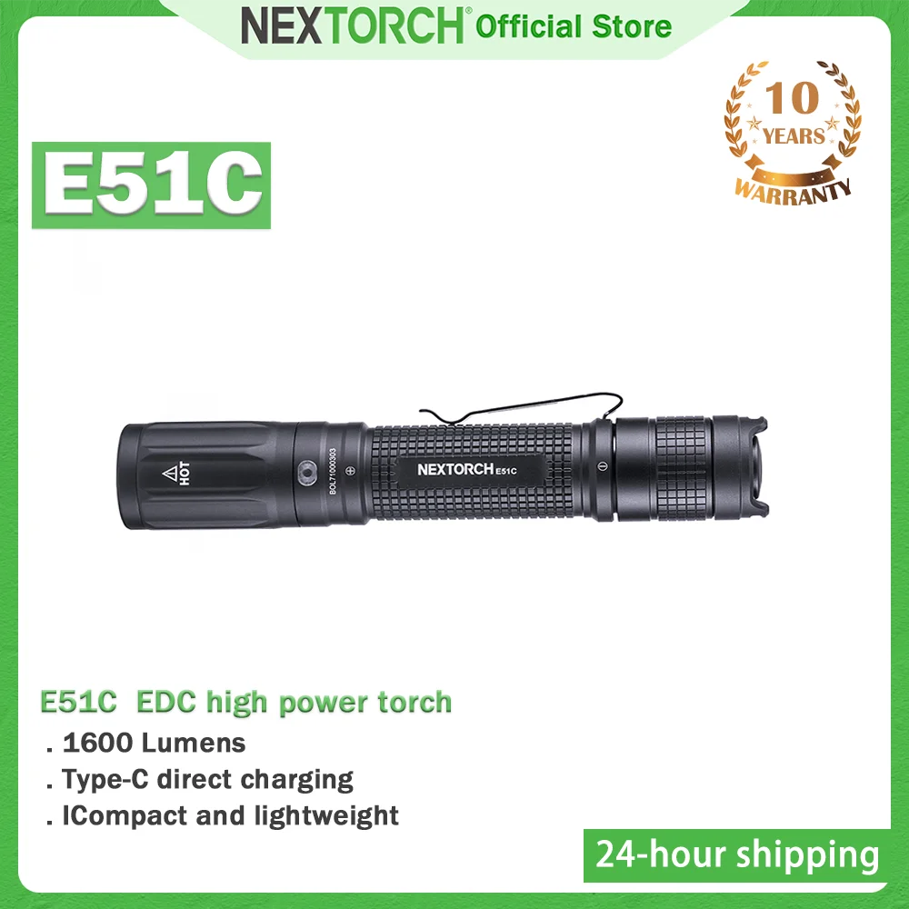 

NEXTORCH E51C High Power Flashlight EDC Portable USBC Rechargeable Flashlight Compact Outdoor Use Camping 1600 lumens standard