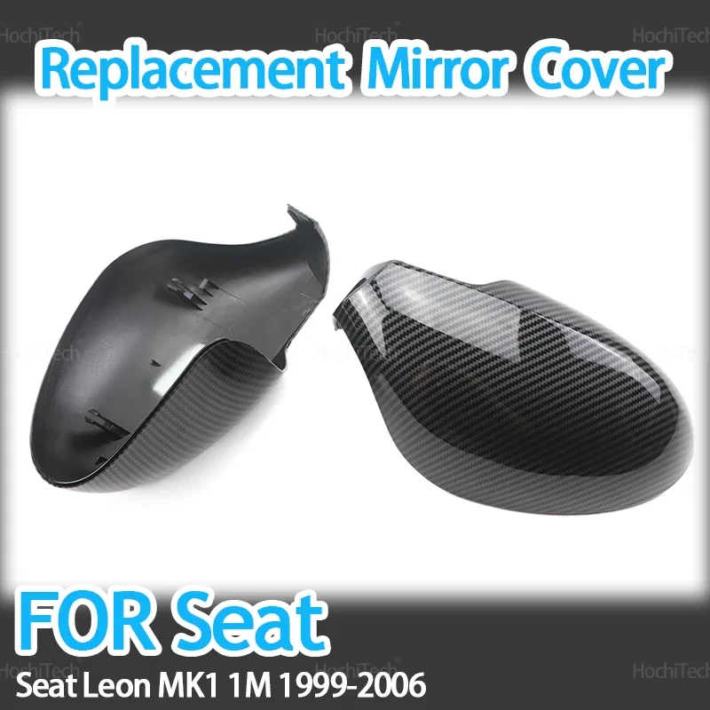 Car ABS Paste Side Door Mirror Cover for Seat Leon MK1 1M 1999-2006 Horn Bright Black Auto Exterior Sides Rearview Cover