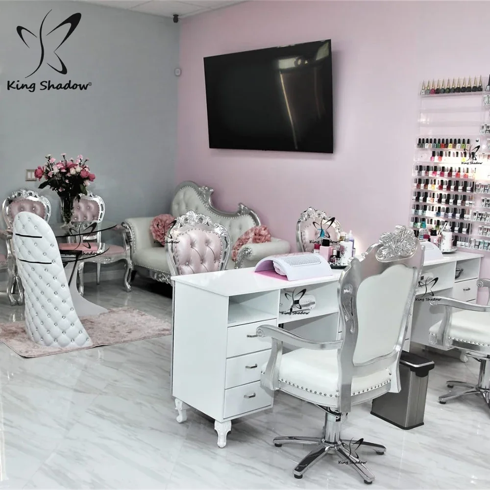 Nail salon furniture and equipment nail artist tables leather nail desk crystal manicure table and chair set