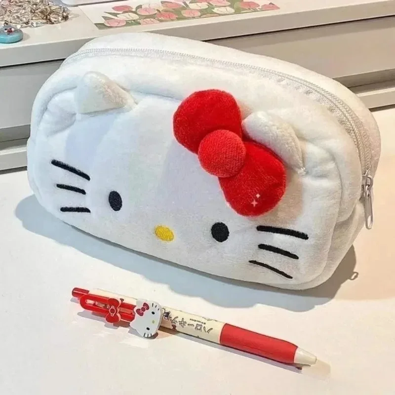 Sanrio Plush Pencil Case Kawaii Cartoon Hello Kitty Cinnamoroll Pochacco Pen Bag Cute Student School Stationery Storage Bag Gift