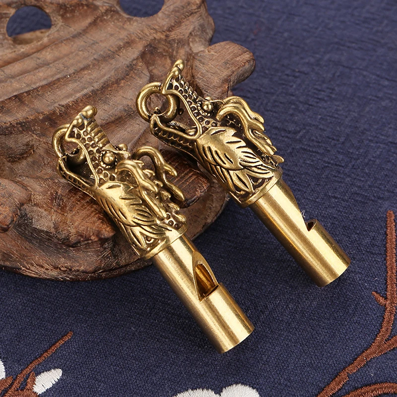 Brass Dragon Head Leading Whistle Outdoor Referee Whistle Vintage Wild Survival Whistles Keychain Pendant Metal Siren Whistle