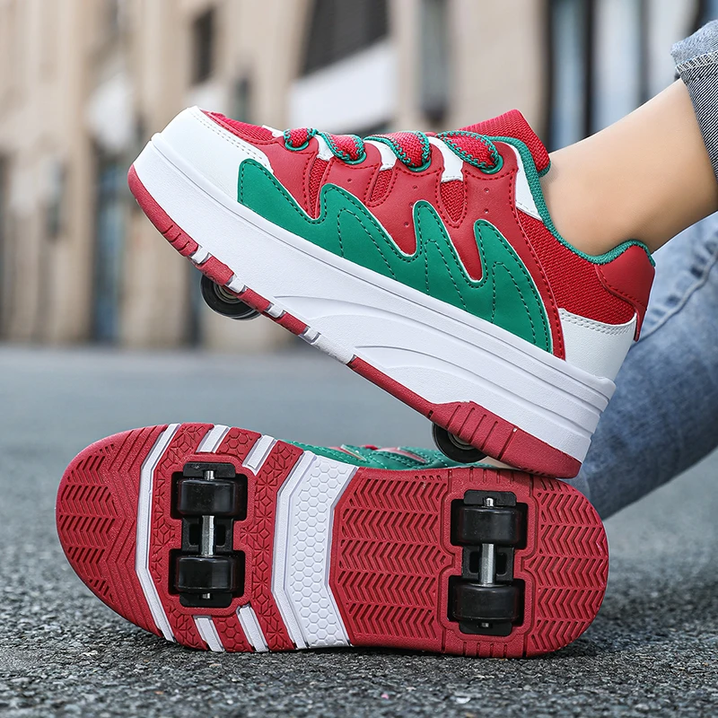 2026 Leather Roller Skate Shoes Princess Children Boy Girls Sneakers With Four Wheels Sneakers Kids Christmas Gifts Santa Claus