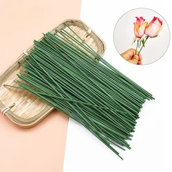 50PCS Artificial Flower Pole Iron Wire Silk Roses Fake Leaf For Wedding Home Decor DIY Wreath Gift Box Scrapbook Christmas Craft