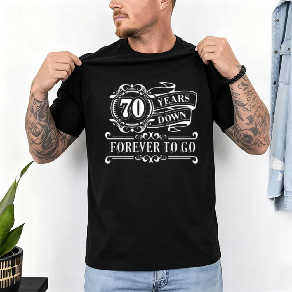 Vintage 70 Years Down Unisex Tee Fashion Cotton Casual T‑shirt Retro Ornate Streetwear Milestone Birthday Short-sleeve Tops