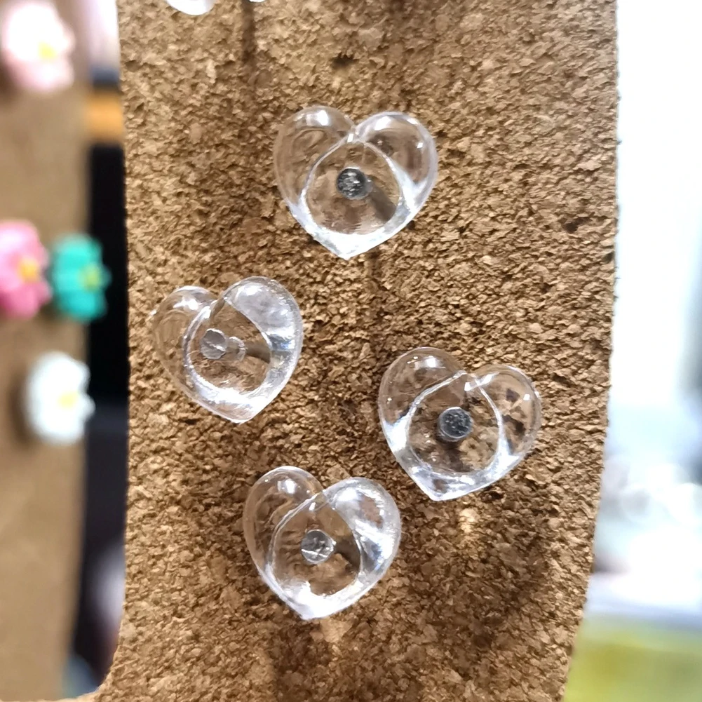 Pasador de empuje en forma de corazón para pared, pasador reutilizable con punta de Metal, mapa transparente, Thumbtack plano, 100 piezas