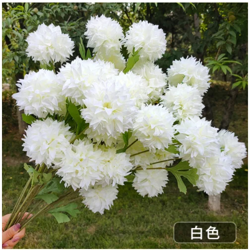 Simulation Flower 3 Head Chrysanthemum Single Crystal Ball Onion Ball Chrysanthemum Road Lead Wedding Flower Home