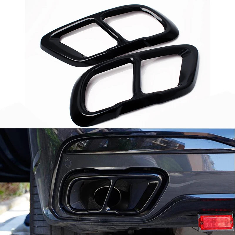 2pcs Car Muffler Exhaust Pipe Tail Cover Trim Exterior Aluminum high gloss black For BMW X5 G05 X6 G06 X7 G07 2019 2020 2021