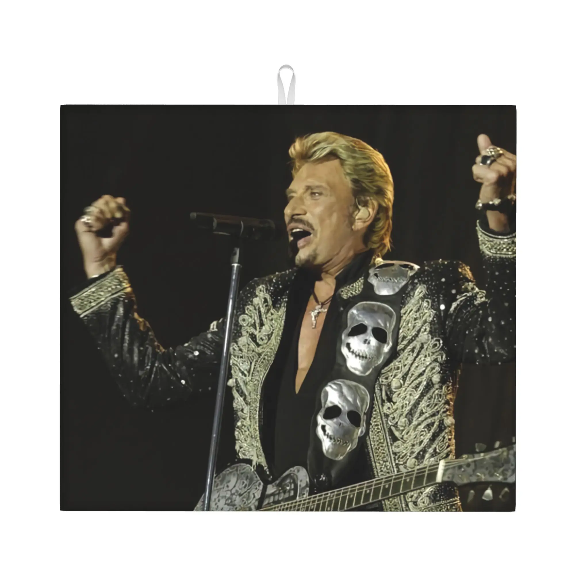 Drying Mat For Kitchen Johnny Hallyday French Singer Barware Tableware Heavy Metal Rock Washable Kitchen Sink Drying Pad