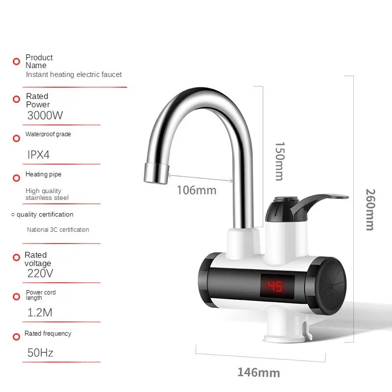 3000 W Küche Warmwasserbereiter Wasserhahn Instant Warmwasser Wasserhahn Heizung Kaltheizung Wasserhahn Durchlauferhitzer Durchlauferhitzer