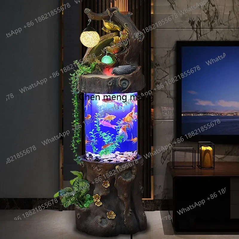 182TT Water Fountain Fengshui Wheel Cylindrical Globe Change Water Living Room Floor Stand Decoration Home Humidifier Decoration