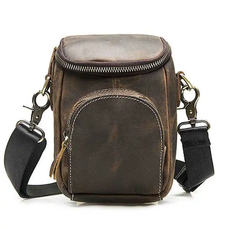 Cowhide Crossbody Bag Men's Shoulder Natural Leather Locomotive Multifunctional Fanny Pack Personalized  Belt Mobile Phone Bag