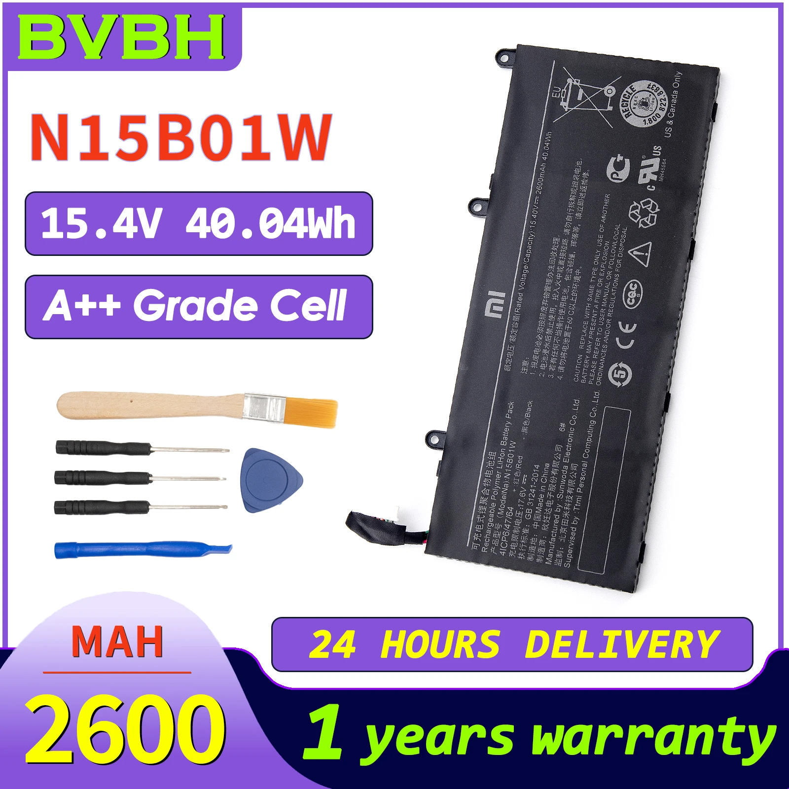 

BVbh N15B01W Genuine N15B01W OEM Battery for Xiaomi Ruby 15.6 inch NOTEBOOK Ti TM1703/TM1802 laptop battery 2600mah