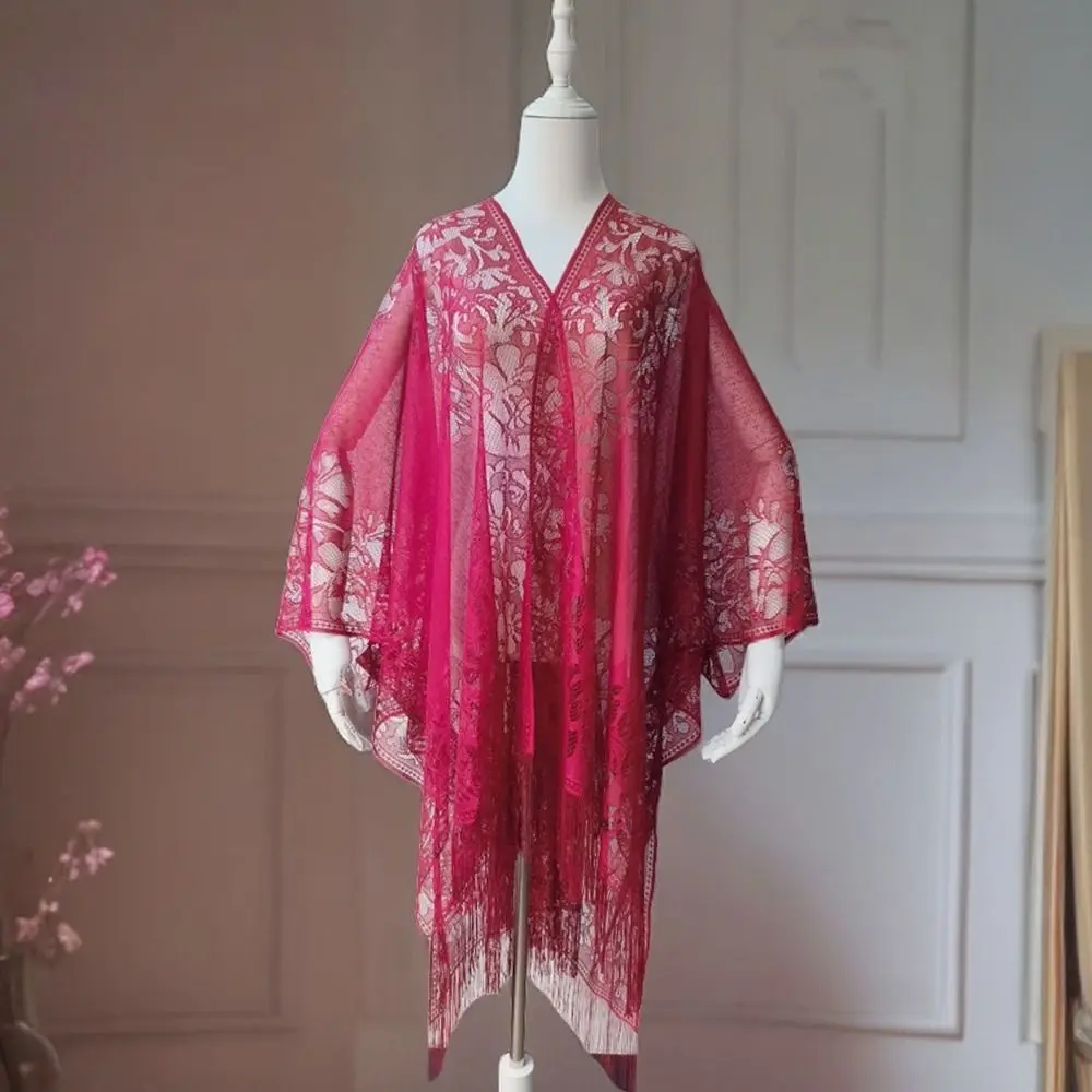 Fashion Floral Lace Summer Sunscreen Smock Long Casual Swimsuit Cover Up Dress Vacation Bathing Suit Beachwear Shirt for Women