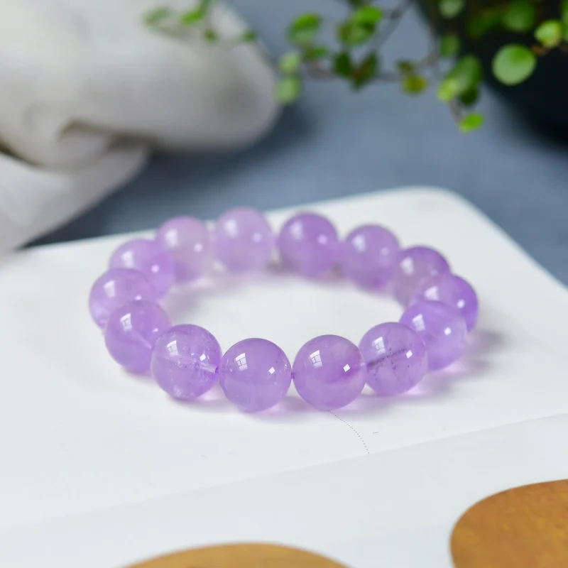 Natural Lavender Round Bead Bracelet Women Single Circle Amethyst Beaded Jewelry