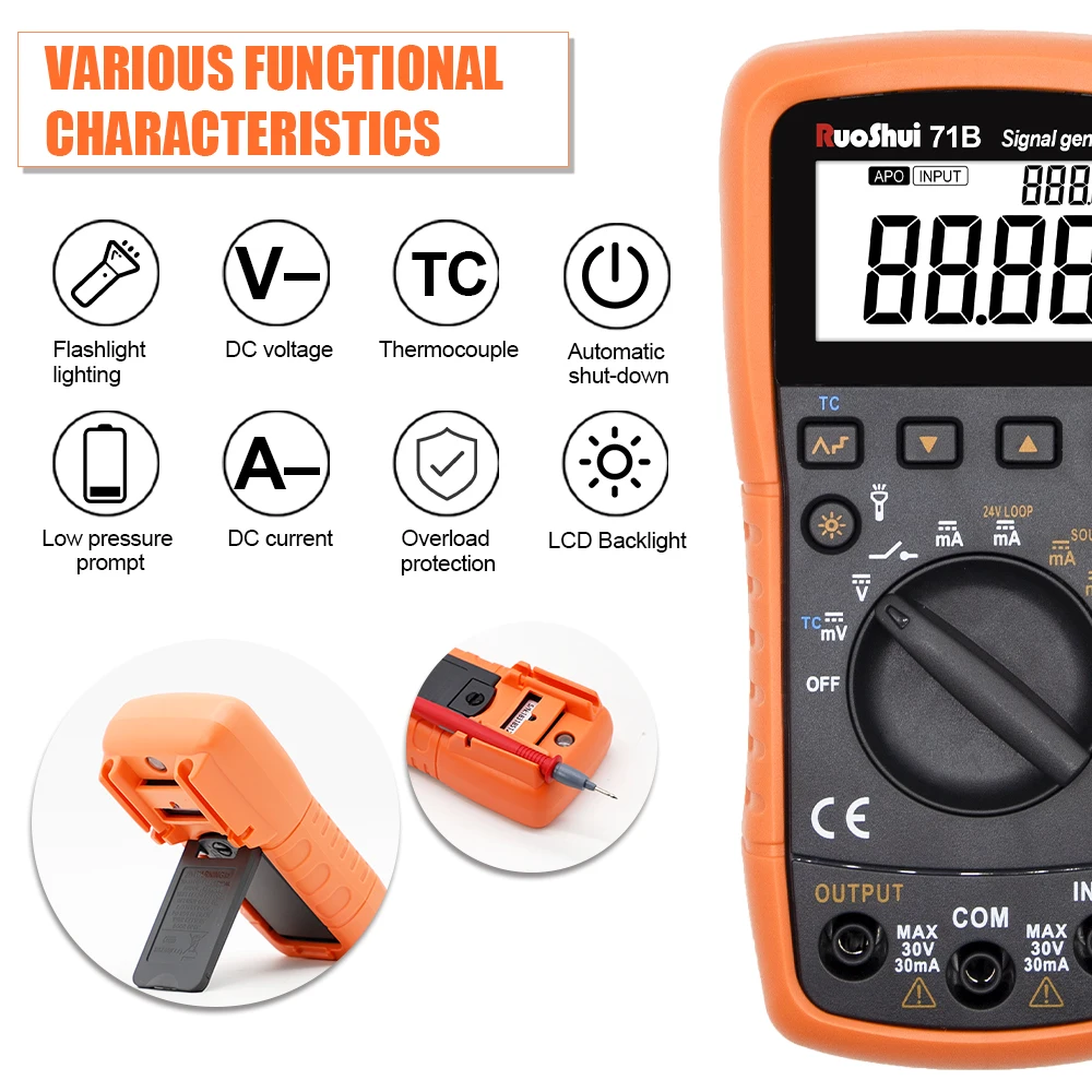 RuoShui 71B Signal Generator Thermocouple Current Voltage Portable Process Calibrator 4-20mA Analog Transmitter Source Simulator