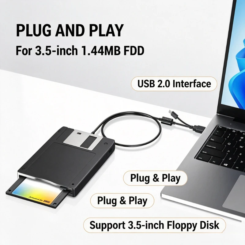 3.5 Inch External Floppy Disk Drive, Portable USB 3.0 Type-C 1.44MB FDD Disk Reader for PC Laptop Desktop Windows 11/10/8/7/XP