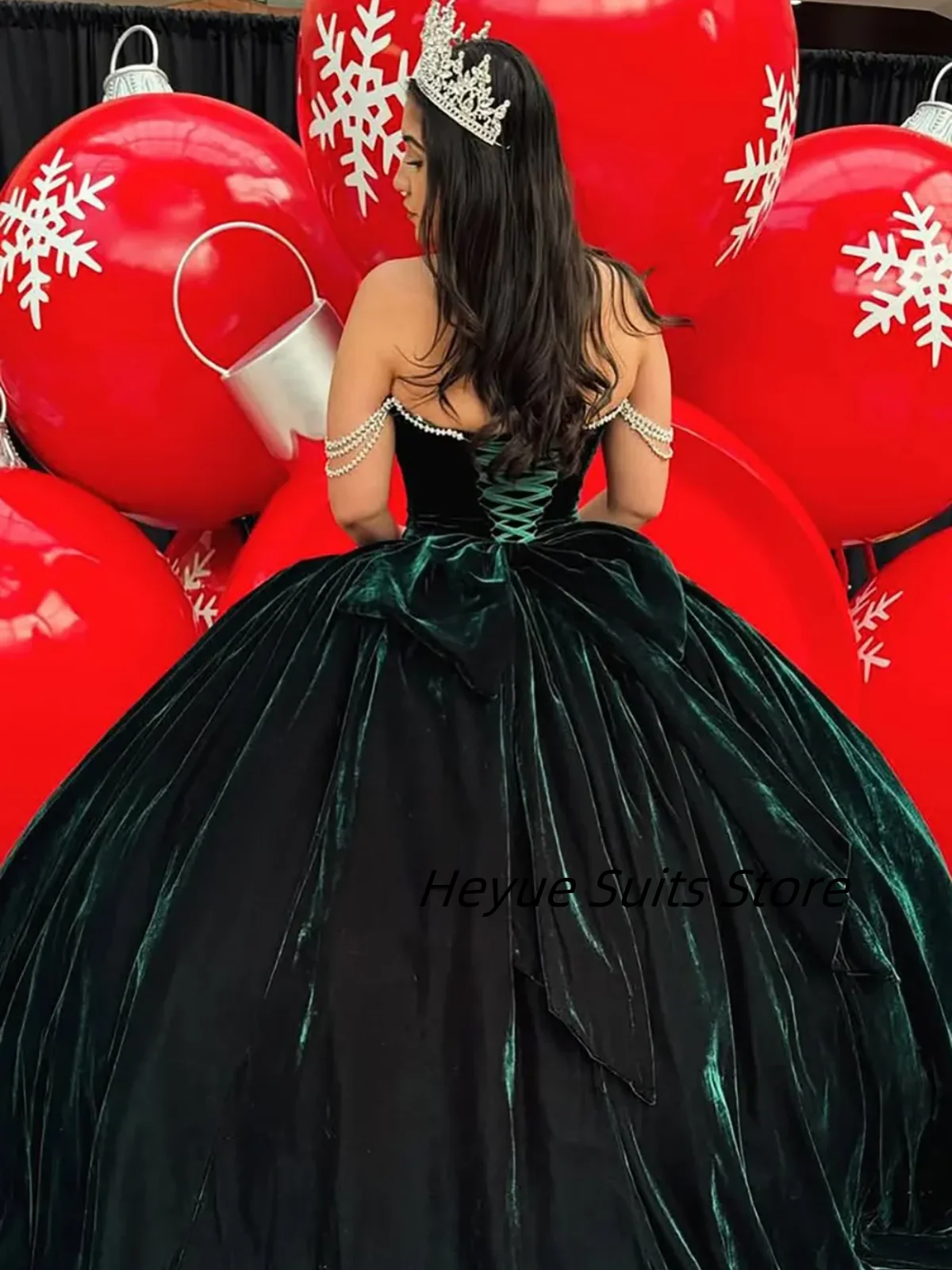 Personalizado de luxo elegante quinceanera fora do ombro bola pérola vestido veludo arco vestido princesa vestidos baile novia