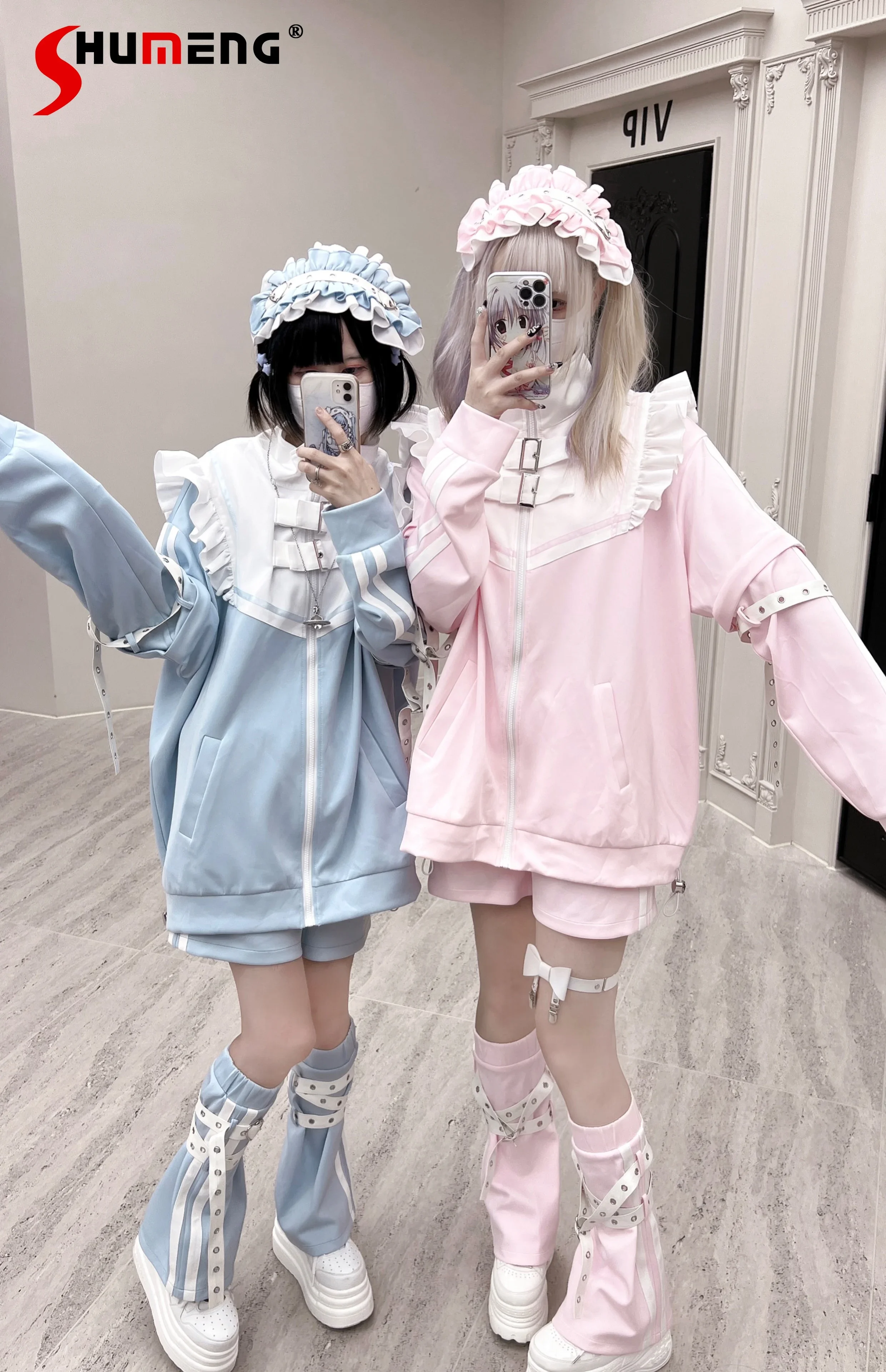 Japanese Mine Mass-Produced Subculture Zipped Jacket Stand Collar Detachable Long Sleeve Loose Casual Sweatshirt Tops for Women