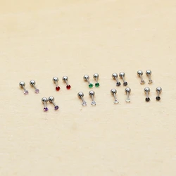 20G Mini 2MM Colorful AAA Zircons Stainless Steel Screw Back Stud Earrinngs For Men Women 2PC Delicate Jewerlry