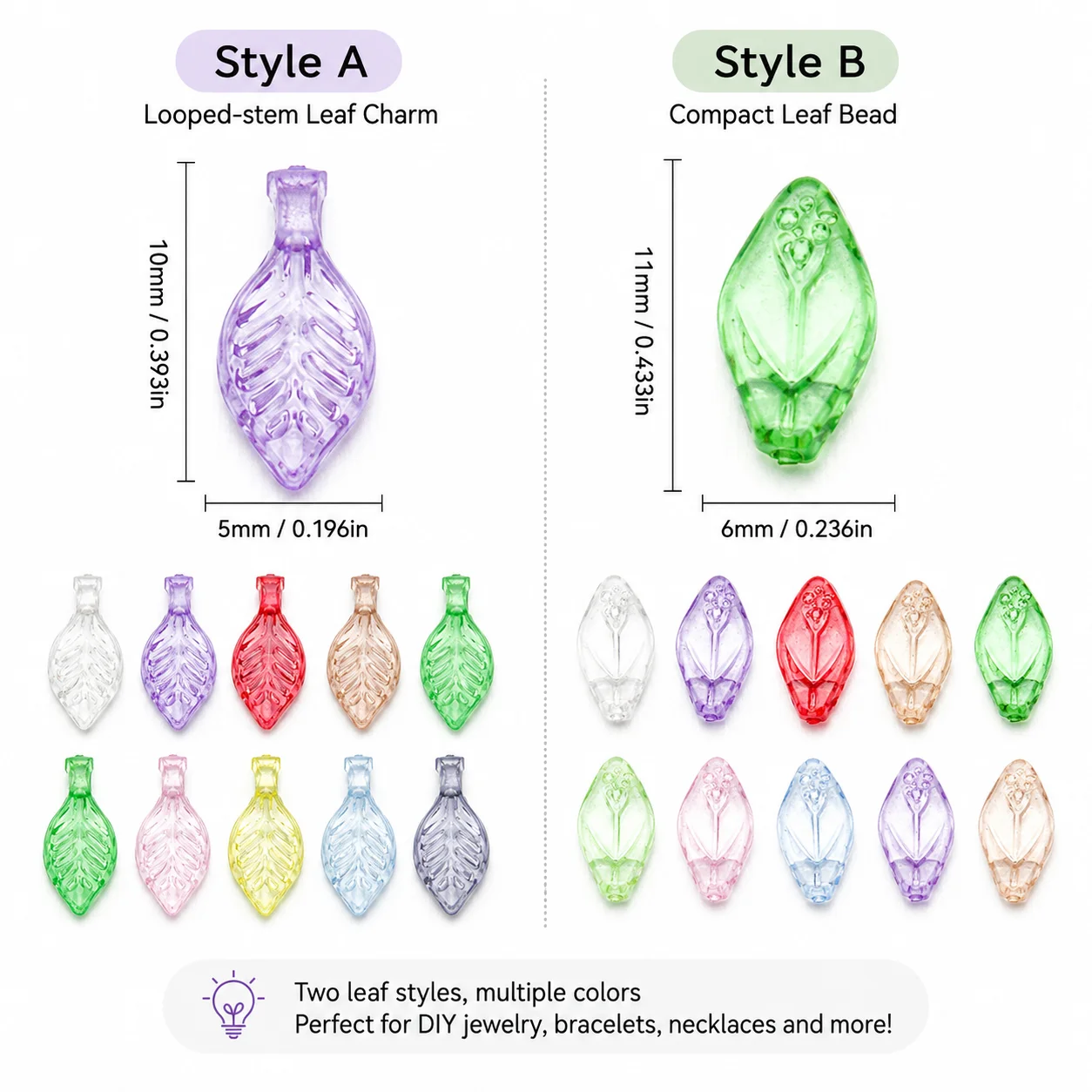 100Pcs Transparent Acrylic Leaf Charms 4 Styles Multicolor Mini Leaf Beads For DIY Earrings Necklace Bracelet Handmade Jewelry
