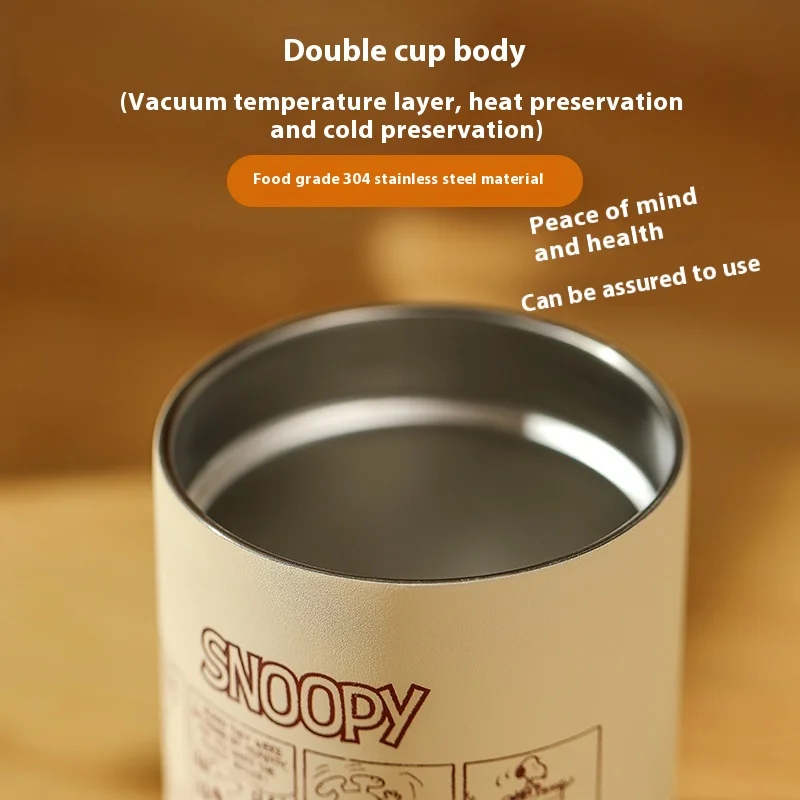 MINISO 350ml Snoopy Thermos Cup New Coffee Cup For Women High-Looking Stainless Steel Portable Office Straw Cup Christmas Gift