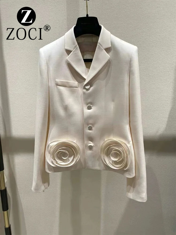 [ZOCI] High End White Suit Jacket Autumn New Item Niche Design Flower Unique Top