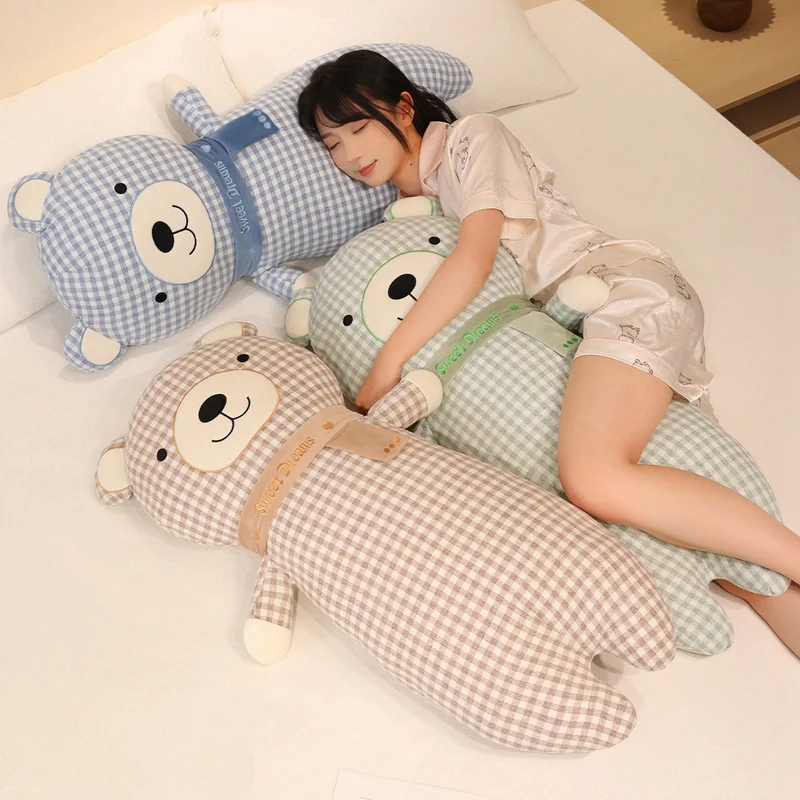 

Plaid Fabrics Cartoon Scarf Bear Plush Toys Stuffed Breathable Animal Throw Pillow Gentle Cozy Sleeping Companion Cute Gift