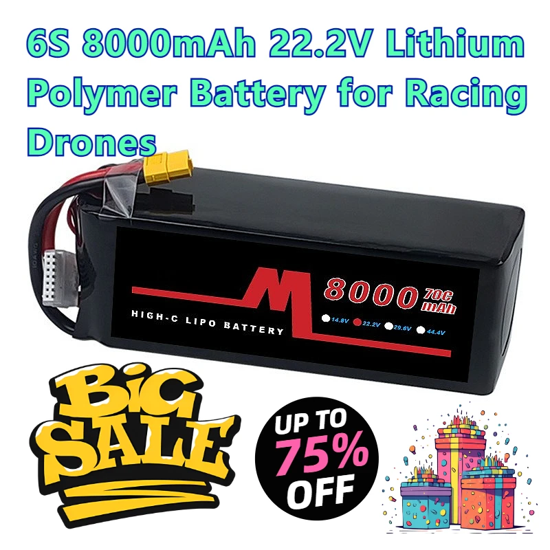 

6S 8000mAh 22.2V Rechargeable Batteries for Racing Drones Lithium Polymer Battery
