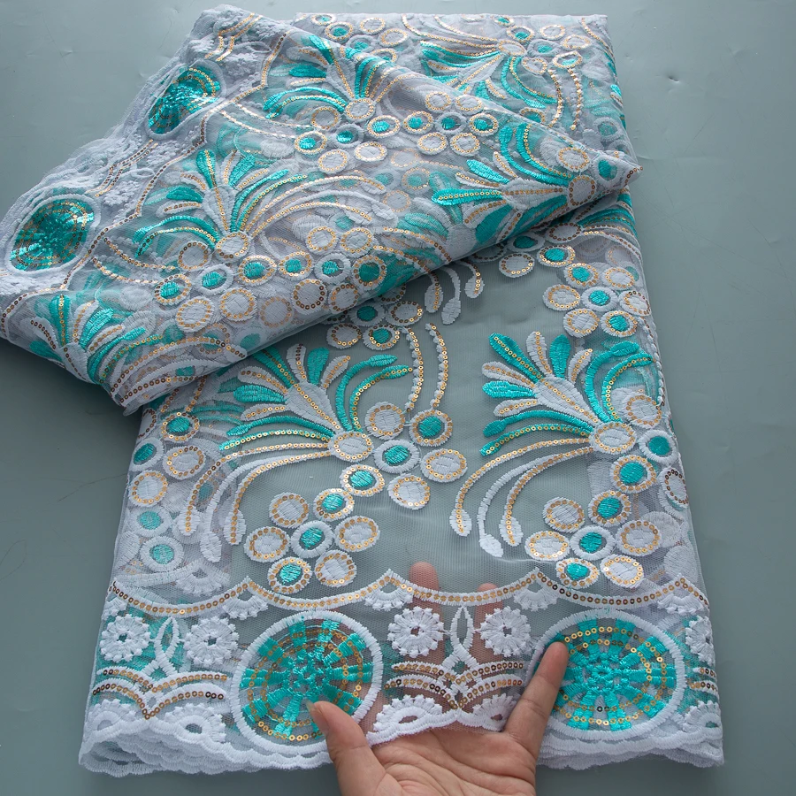 Tessuto di pizzo netto francese nigeriano 2025 di alta qualità 5 metri paillettes africane tulle di seta di latte pizzo per le donne abito da ballo di nozze