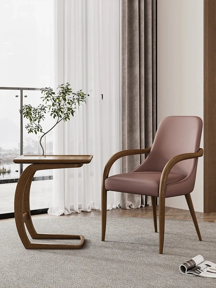 solid wood dining chair retro casual negotiation chair restaurant backrest cowhide chair