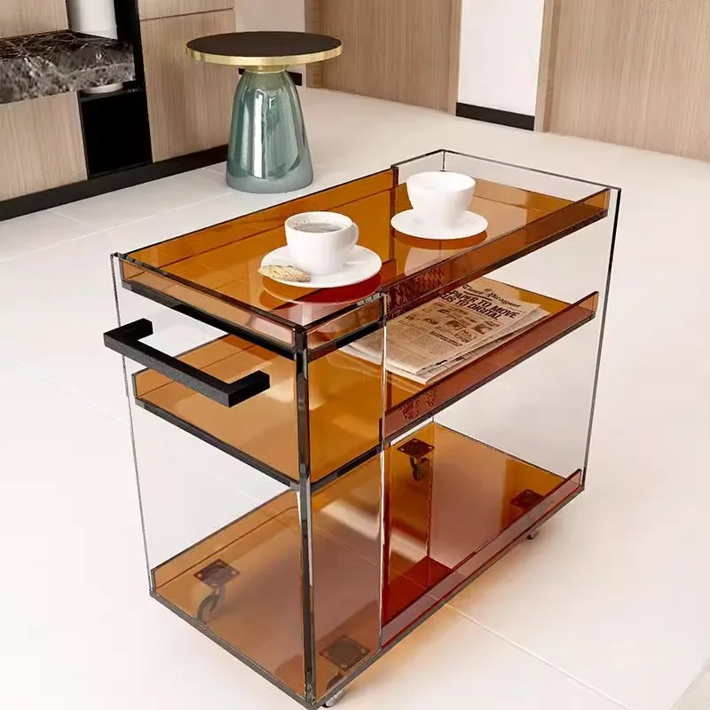 

Medieval acrylic movable sofa side few with wheeled cart coffee table small apartment living room mobile dining car