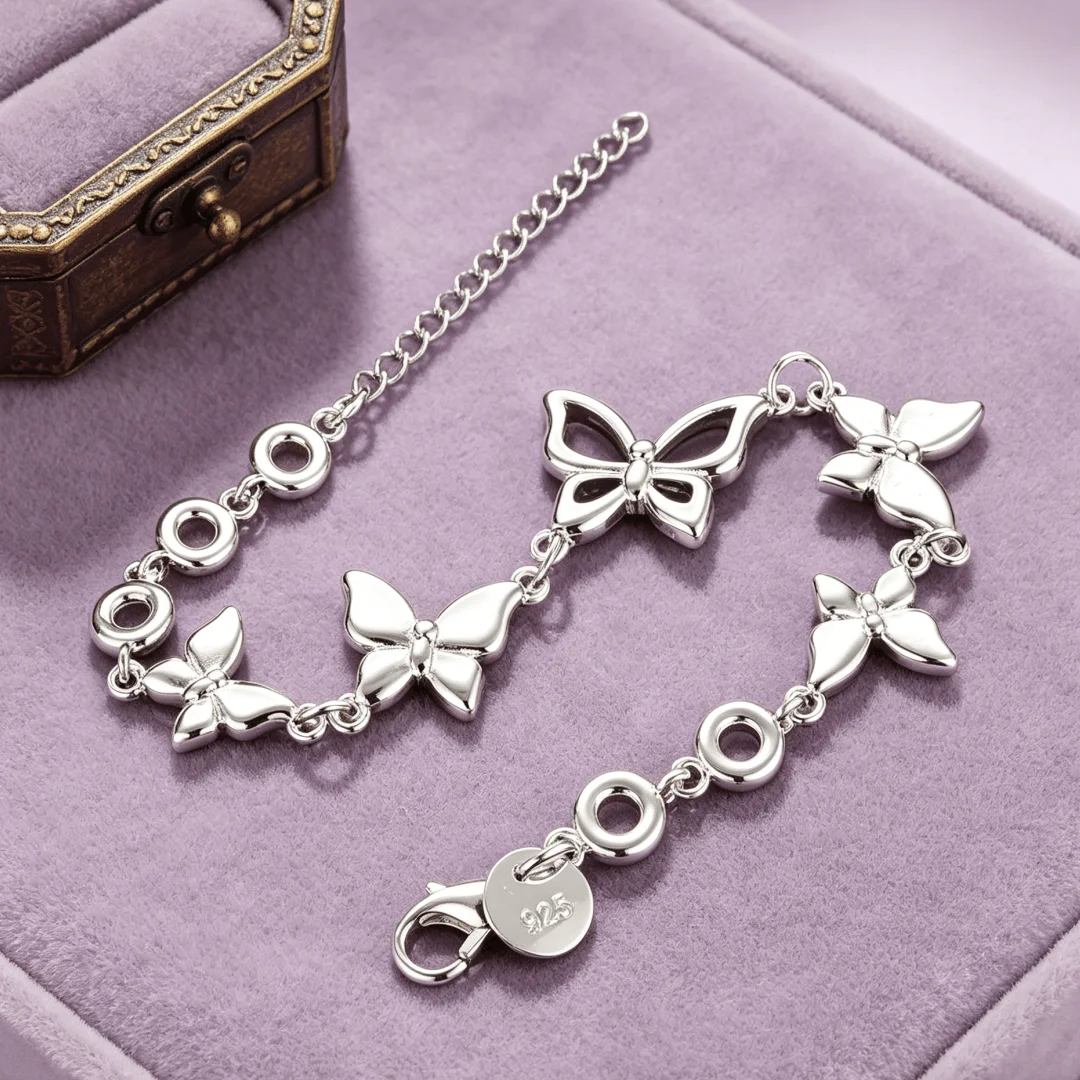 Luxury Designer Cute 925 Sterling Silver Trend Butterfly Bracelets for Women lady Party Wedding Jewelry Anniversary Gifts