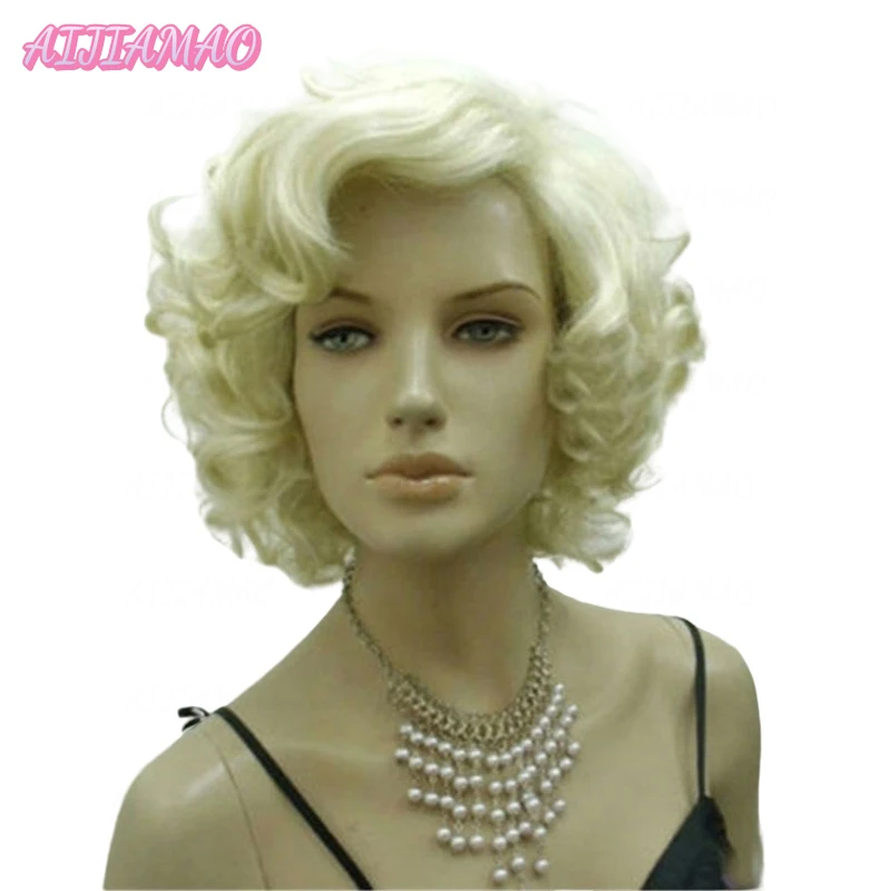 

Marilyn Wigs Short Fashion Blond Curly Heat Resistant Synthetic Hair Cosplay Wig + Wig Cap