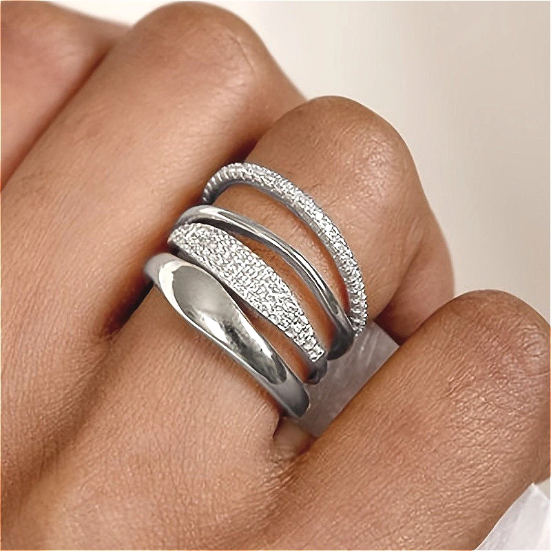 Fashion Simple 4Pcs Set of Rings for Women Men Silvery Plated Jewelry Sparking Synthetic Zirconia Detachable Jewelry Accessories