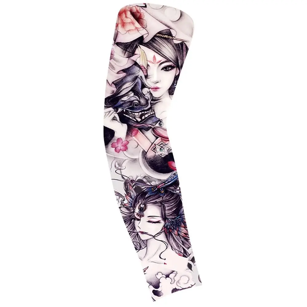 Flor braço padrão flor braço tatuagem manga respirável fino masculino protetor solar manga protetor solar elástico proteção solar capa equitação