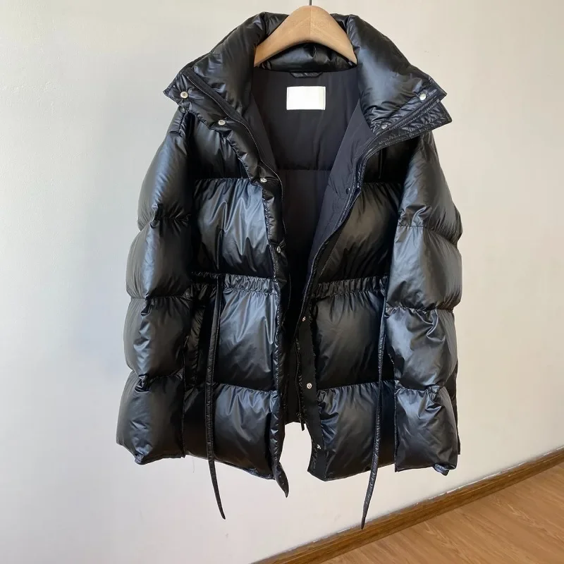 Autumn and Winter New Style Swedish Cold Style Classic Waist Drawstring Thickened Textured Down Jacket