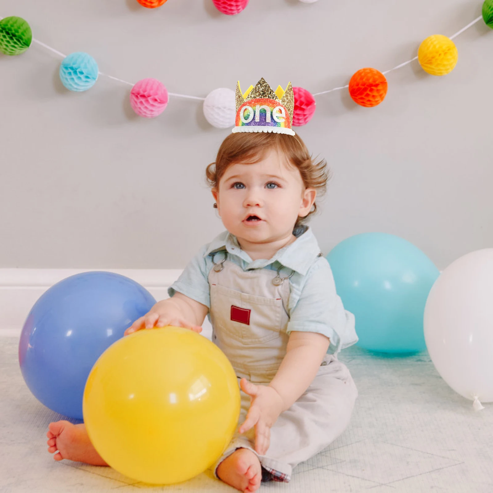 

Rainbow Crown Hairband First Birthday Decoration Baby for Kids Girls Infant Headband Toddler Hat Accessories