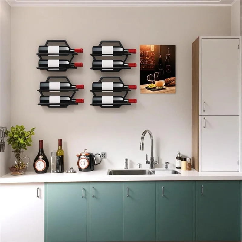 

ABLJ Holder Hanging Display Shelf 4-Bottle Wall-Mounted Wine Rack, Space-Saving Storage Kitchen Bar Dining Room 2-Pack