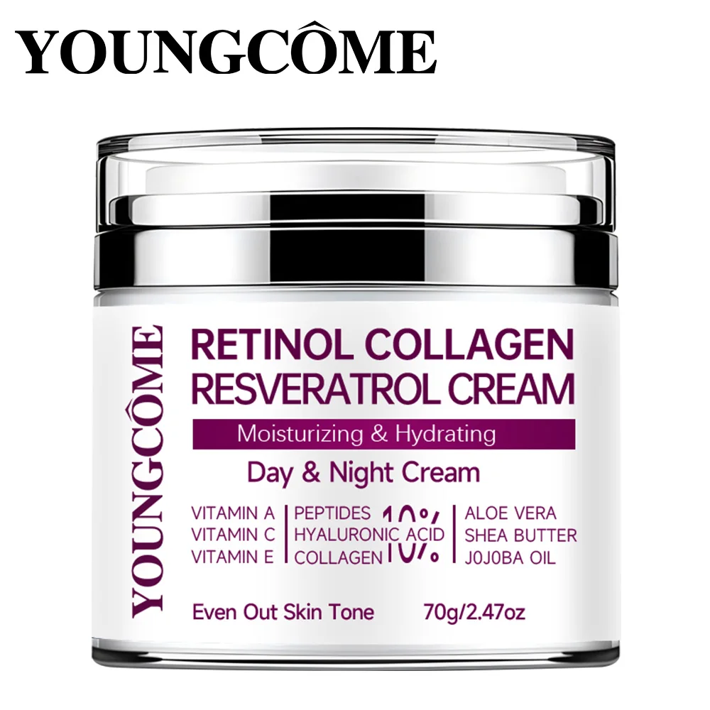 Crema facial con retinol, colágeno y resveratrol, hidratante, antienvejecimiento, para el cuidado de la piel, repara, atenúa las líneas finas, blanquea la piel