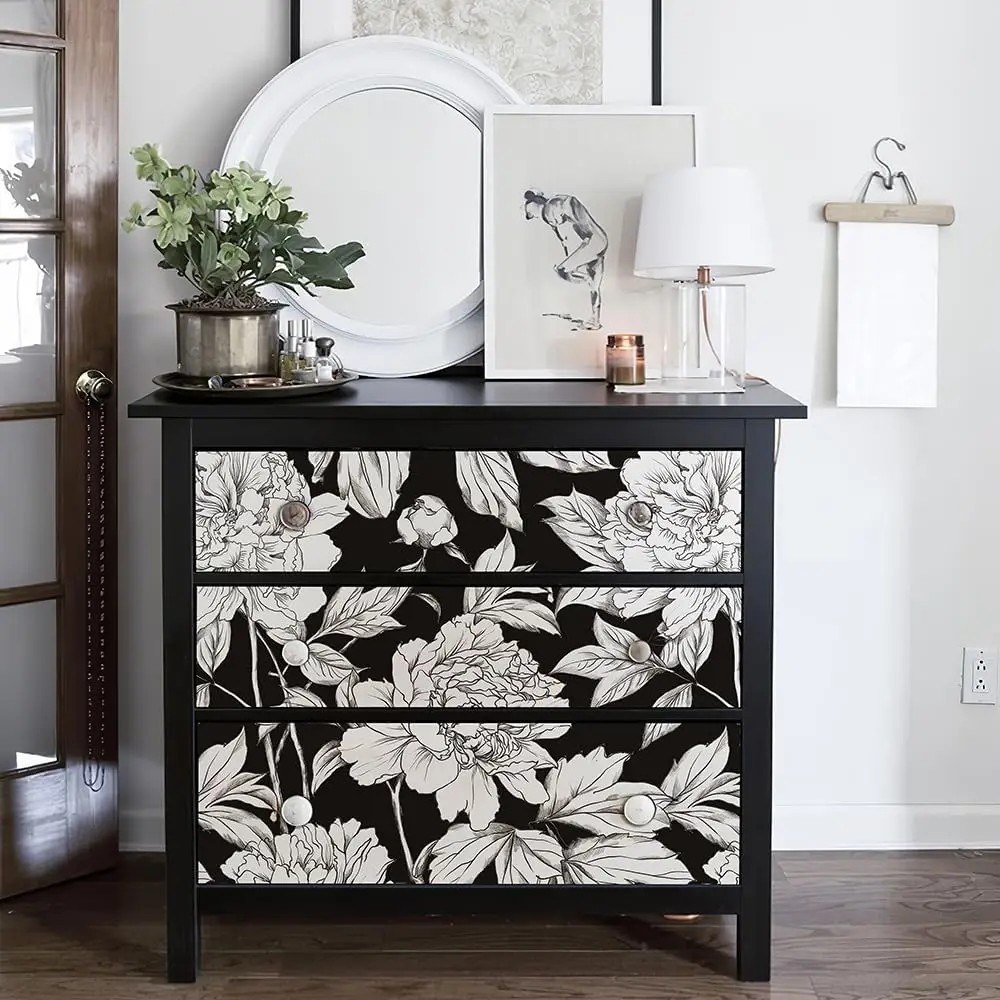 Vintage White Floral Peel and Stick Wallpaper Boho Black Samoprzylepna tapeta zdejmowalna do dekoracji ścian sypialni