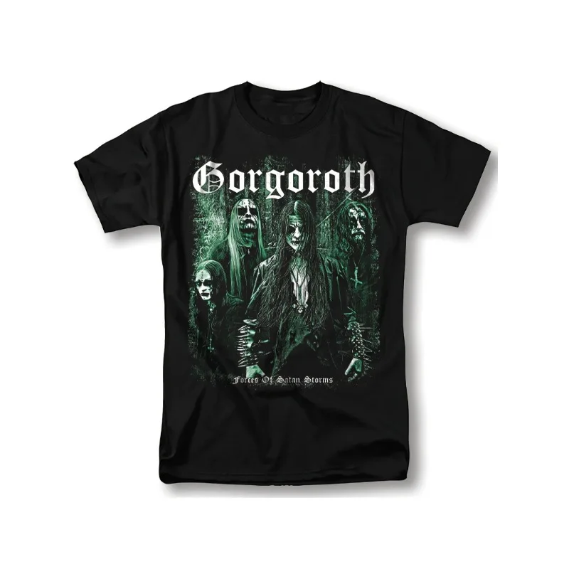 Gorgoroth T-shirt with the theme of Satan's power designed specifically for the Storm Rock concert tour featuring a retro style.