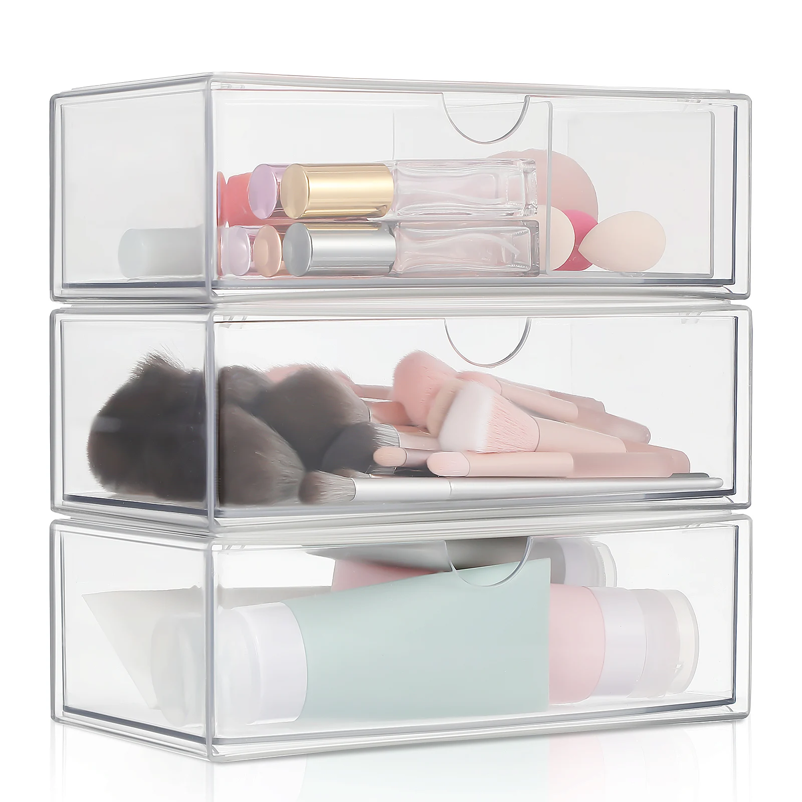

3 Pcs Storage Box Transparent Acrylic Makeup Organizer Stackable Container Holder Lipstick Desk Bathroom Small Compartment