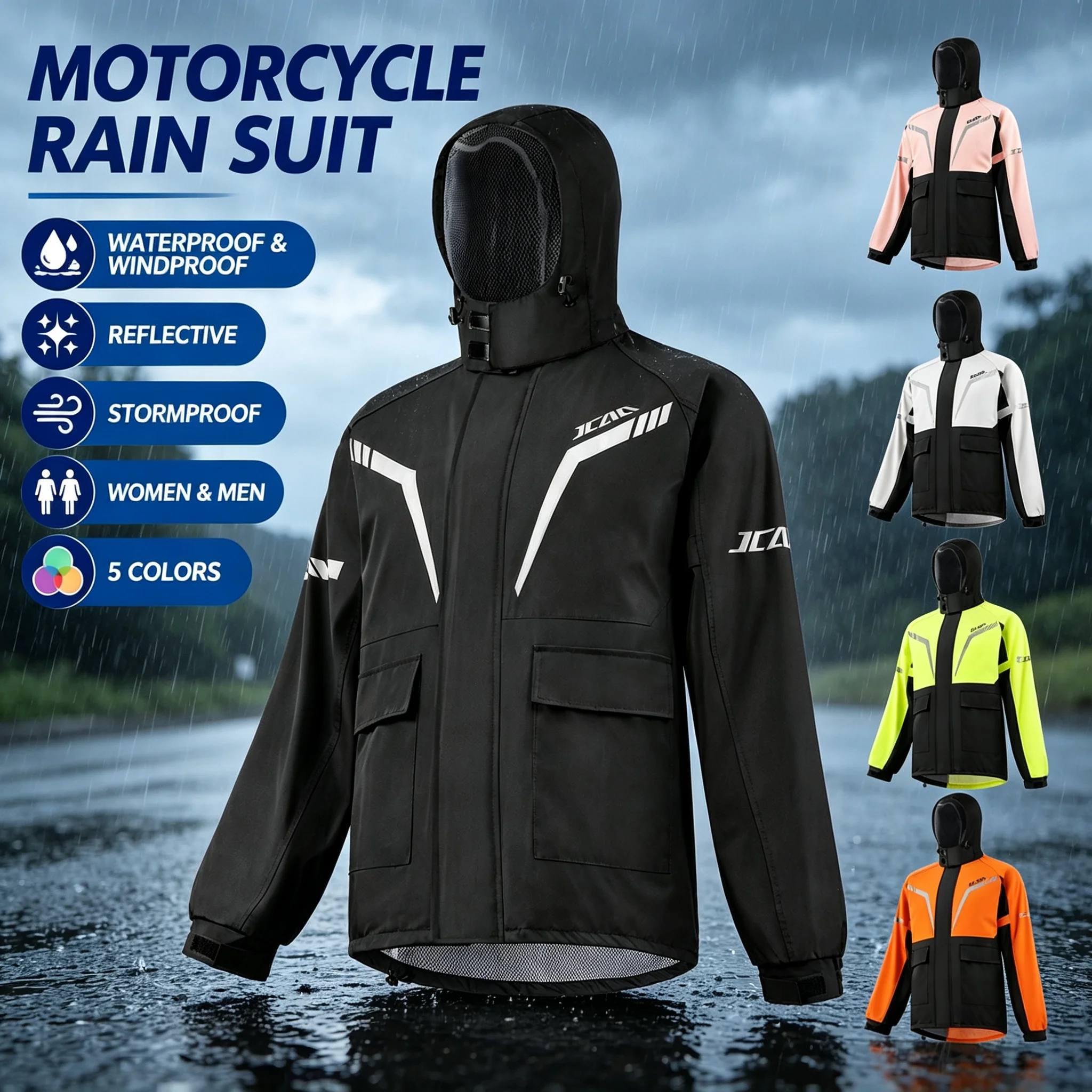 Split Type Motorbike Raincoat Pants Set Night Reflective Design Breathable Waterproof Rain Gear For Men Women Outdoor Riding
