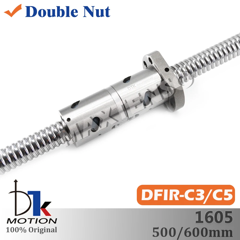 DTK DFIR1605 Ground C3 C5 500 600mm R16 Lead 5mm Ball Screw Double Nut High Precision Flange CNC Accessories Long Life Span Grin