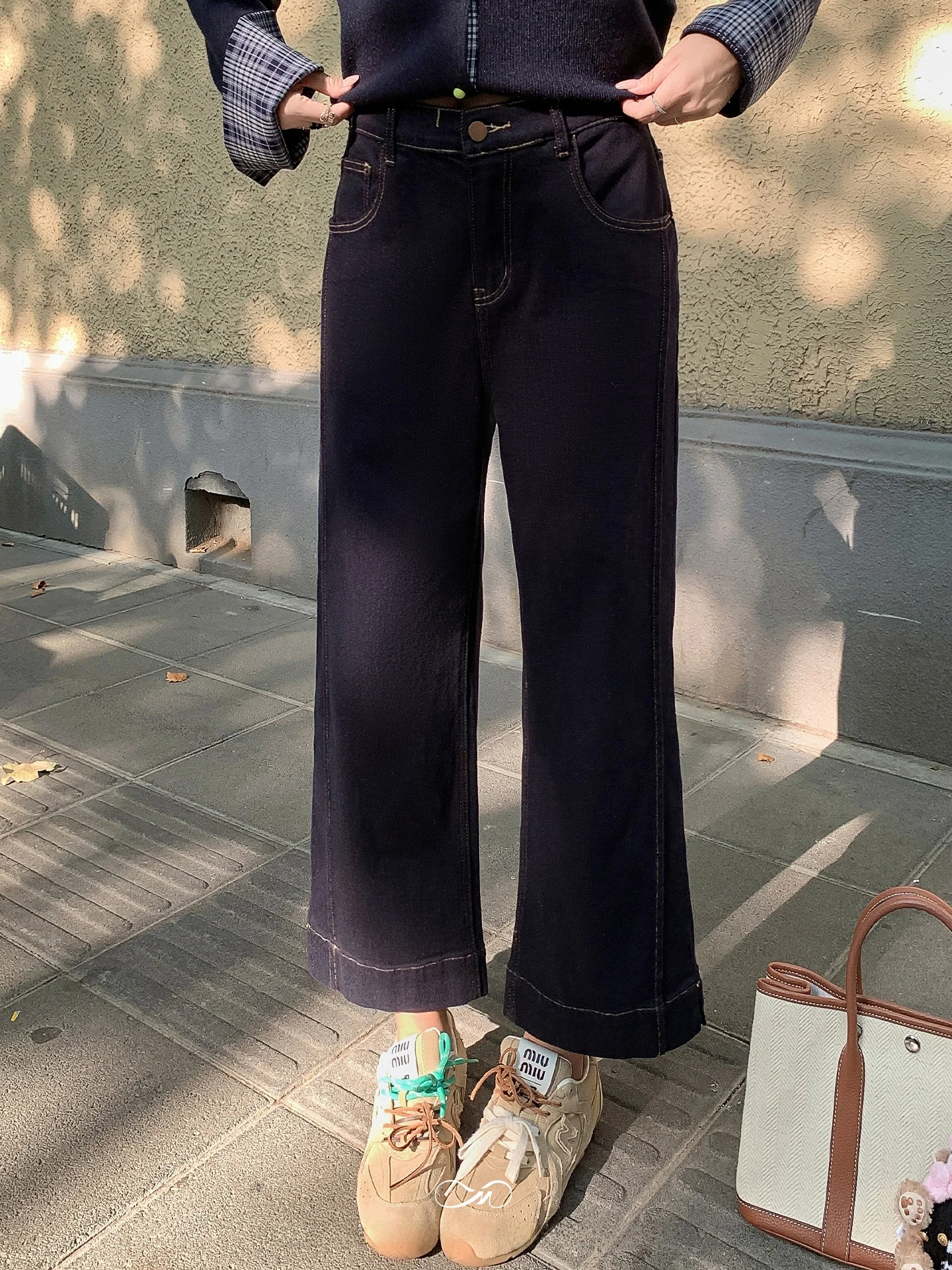 

Женские джинсы больших размеров с боковыми разрезами, прямые, повседневные, с высокой талией, из смесового хлопка, эластичные, осенние, свободные, стройнящие брюки