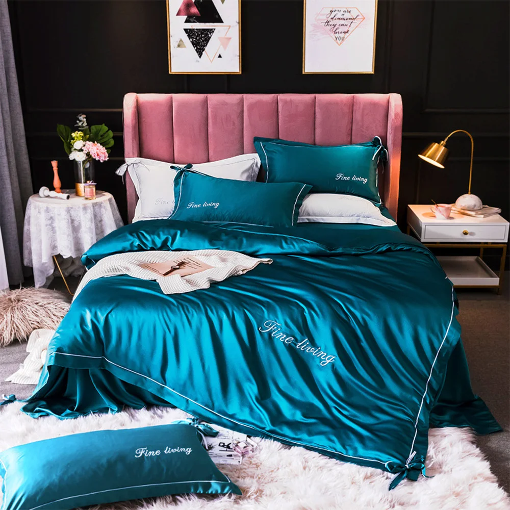 

Double Washed Silk Bedding Set Bowknot Silky Summer Cool Bed Linen Duvet Cover 4-piece Set Bedspread Quilt Bedsheet Pillows Case