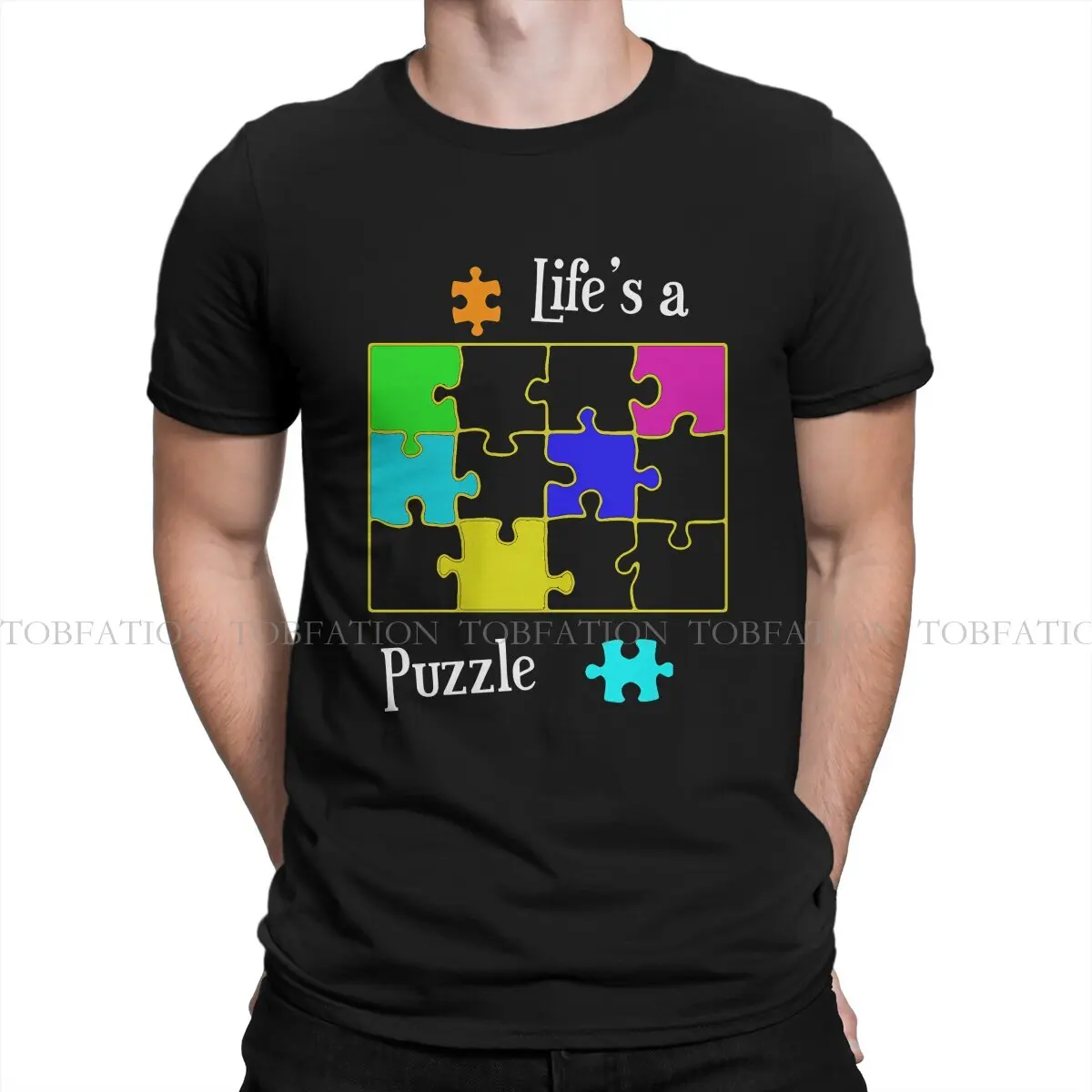 Life's A Puzzle Essential TShirt For Male Jigsaw Puzzle Tops Fashion T Shirt 100% Cotton Print Fluffy Creative Gift